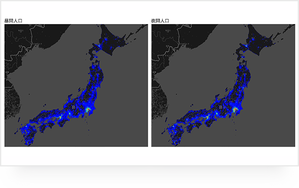 全国の人口分布(昼間＆夜間)