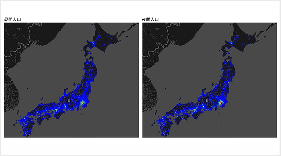 全国の人口分布(昼間＆夜間)