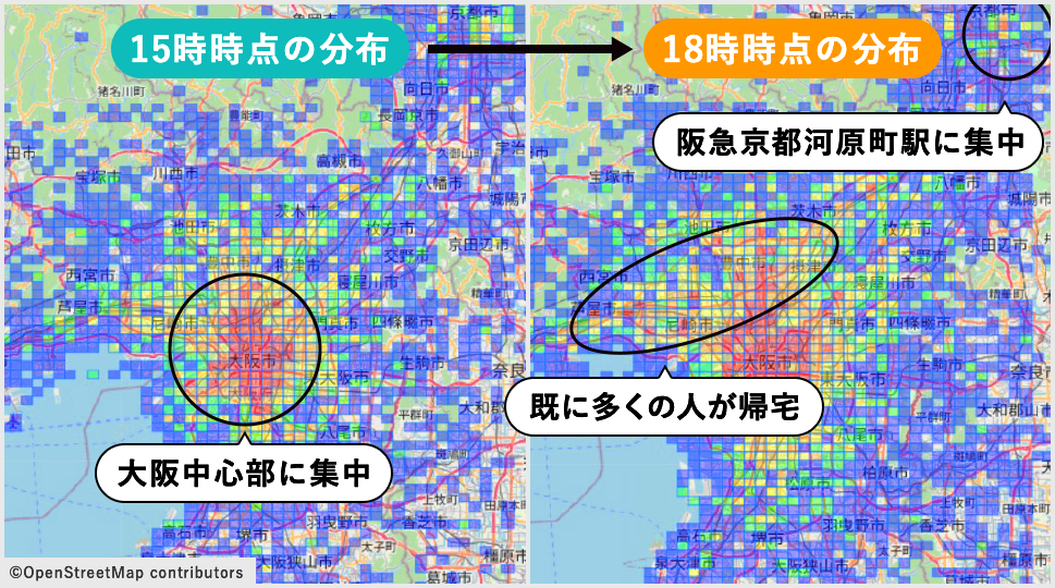 滞在者分布エリアの経時変化